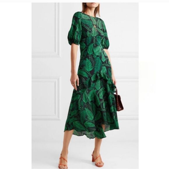 NWOT Rixo Cheryl Cuba Palm Maxi with Frill Hem Small - Picture 2 of 7